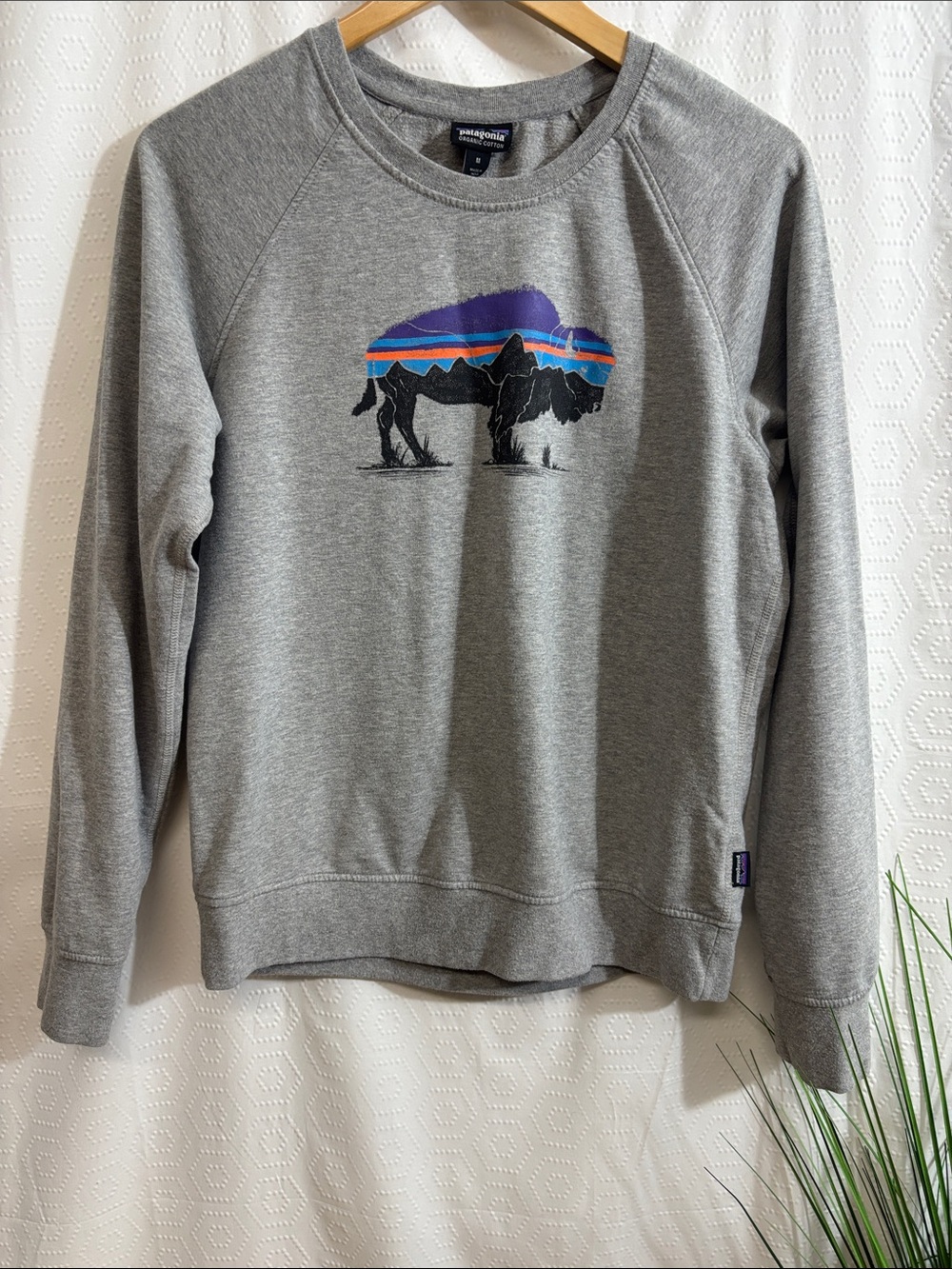 Patagonia Sweatshirt Womens S Gray Fitz Roy Bison Crewneck Sweater